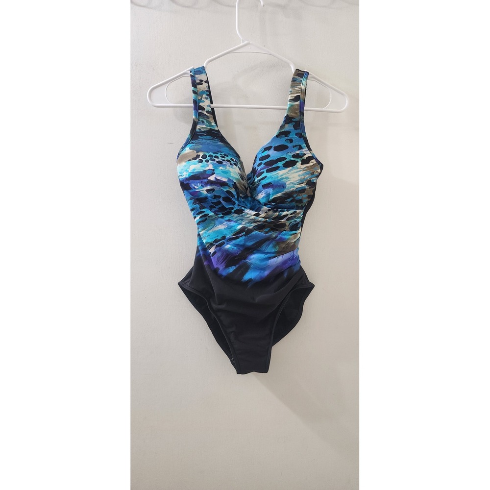 Miraclesuit Womens Blue Abstract Animal Print Underwire One Piece Swimsuit 10